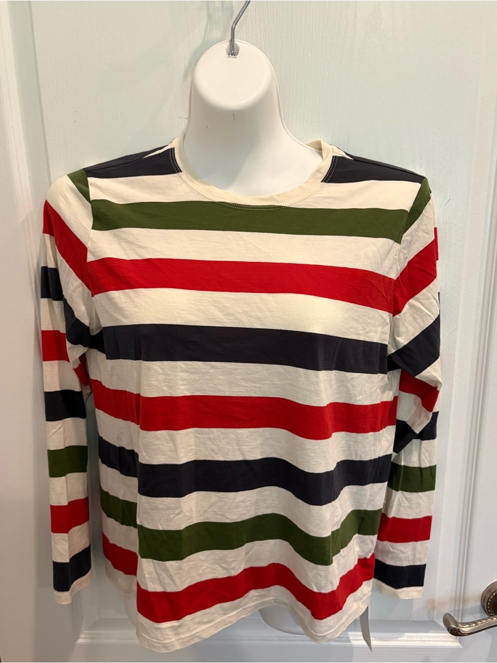 Frances Valentine Pima Cotton Crew Neck Long Sleeve Stripe Print Tee Shirt Sz S